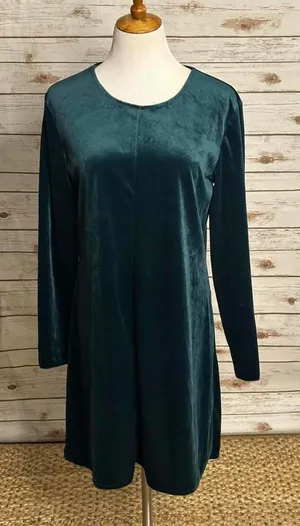 Vintage Spiegel long sleeve jewel-toned green velvet A-line dress Size 12 thumbnail 1