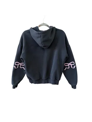 Edikted Women’s Bonney Bow Detail Hoodie Pullover Gray Pink Size XS Coquette thumbnail 2