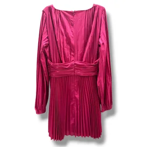 Aureta x Anthropologie Pleated Mini Dress‎ Magenta Pink V-Neck Balloon Sleeve M thumbnail 4