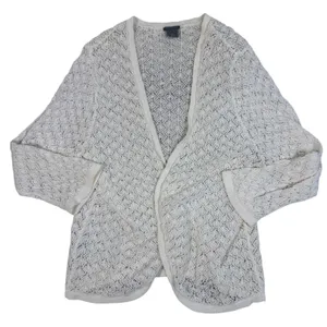 Ann Taylor Cardigan Women XL Cream Open Front Crochet Knit Pointelle thumbnail 9