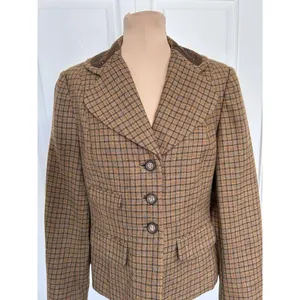 Sundance Catalog Wool Riding Jacket Blazer Brown Plaid Western Stud Collar Sz 6 thumbnail 2