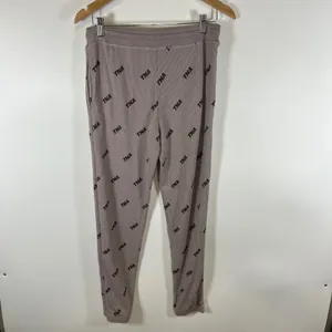 TNA Aritzia Waffle Knit Joggers Mauve Taupe Logo Print Thermal Lounge Pants Sz M thumbnail 5