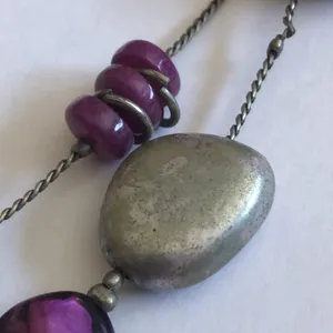 Purple and Silver Tone Beaded Boho Necklace thumbnail 4