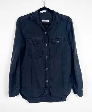 Zara‎ Premium Denim Collection Black Button Up Shirt Women Small Relaxed Fit thumbnail 1