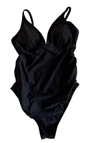 CupShe NEW Women's Maternity Black Ruched V-Neck One Piece Swimsuit Size M thumbnail 1