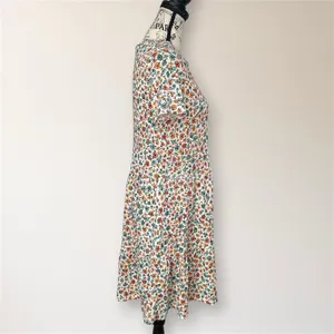 ZARA M Cream Floral Ribbed Knit Tiered Mini Dress Short Sleeve Cottagecore‎ Boho thumbnail 5