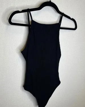 Wilfred Aritzia Black Ribbed High Neck Low Back Bodysuit Small 61790 thumbnail 1