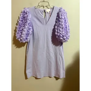 Entro Shift Dress Womens S Lavender New 3D Floral‎ Puff Sleeve V-Neck thumbnail 2