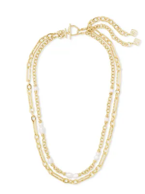 Kendra Scott Mollie Gold Double-Layer Chain Necklace with pearls thumbnail 3