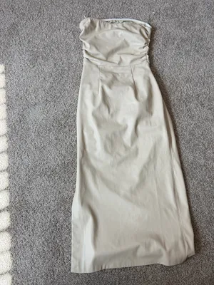 Zara Strapless Cream Midi Dress with Side Slit thumbnail 5