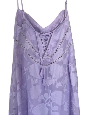 Lavender Floral Jacquard Lace Up Back Midi Dress Wedding Guest M thumbnail 5