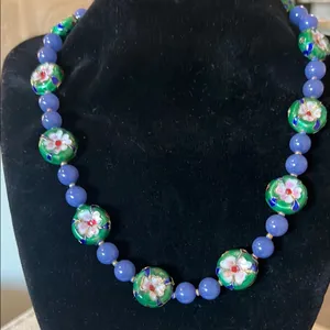 Floral Beaded Necklace in Blue and Green thumbnail 1