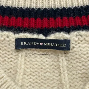Brandy Melville Cable Knit Varsity V Neck Sweater Cream One Size Preppy thumbnail 4