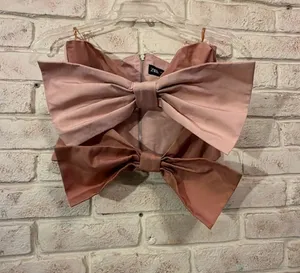 Zara Cut Out Bow Taffeta Tube Top Pink and Brown Size S thumbnail 1