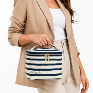 Kate Spade Womens Lunch Tote Bag Navy Cream Striped Insulated Zip Travel Cooler thumbnail 1