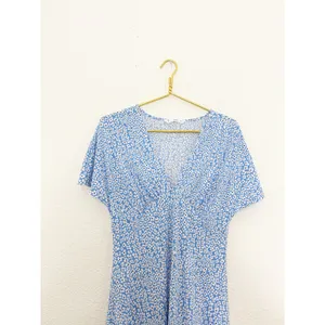 Mango Poma Floral Midi Dress Size Medium Blue Cottage Coquette Chic Jersey thumbnail 5