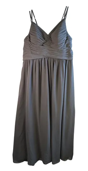 Azazie Bridesmaid Dress Steel Grey Chiffon Lace Maxi Gown Formal Sz A14 Wedding‎ thumbnail 1