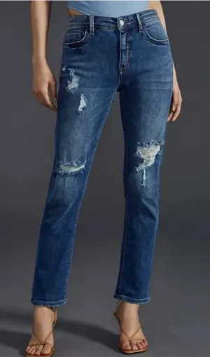 NWT Anthropologie Pilcro Distressed Blue Denim Slim Boyfriend Crop Jeans Size 32 thumbnail 1