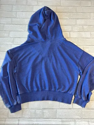 Free People Blue Hooded Cropped Sweatshirt size Medium thumbnail 3