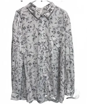 Beach Lunch Lounge Black and White Floral Button Down Shirt Plus Size 2X thumbnail 1