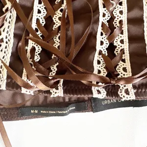 Urban Outfitters Women Mandy Lace Up Brown Satin Coquette Ren Faire Corset Top M thumbnail 8