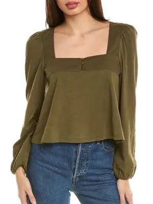 Nation LTD XS Pascale Top Lagoon Olive Boxy Relaxed Square Neck thumbnail 5