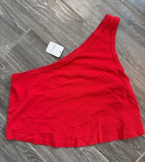 NEW! We The Free Sunny One-Shoulder cropped tank Valiant Poppy red Small Medium thumbnail 1
