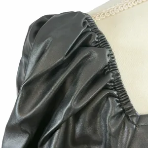 Area Stars Faux Leather Mini Dress Black Long Puff Sleeves Lace Up Square Neck M thumbnail 6
