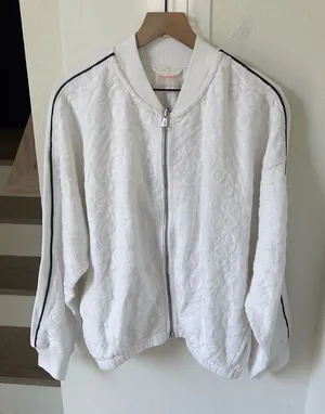 NWT Free People FP Movement Embroidered Terry Jacket in White thumbnail 1