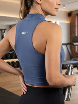 Jaunty workout crop high neck Blue Size M thumbnail 1