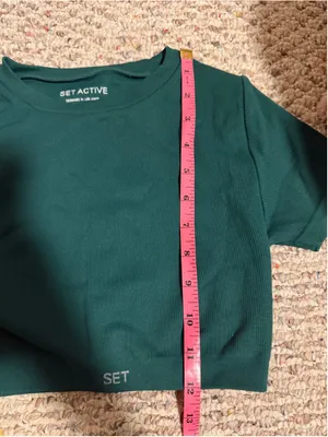 SET Active Ribbed Green Crop Top T-Shirt- Size Small thumbnail 6