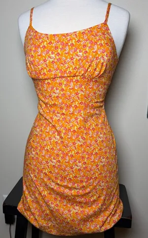 Wild Fable Orange Floral Mini Dress Size Extra Small thumbnail 1