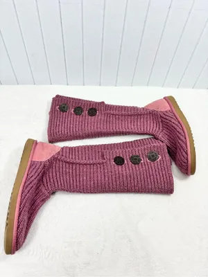 UGG Tall Cardy Knit Button Boots in Mauve Pink size 8 thumbnail 5