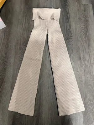 Aerie Cream Ribbed Flare Pants XS thumbnail 1