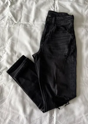 Black AE Stretch High Waisted Ripped Mom Jeans thumbnail 1