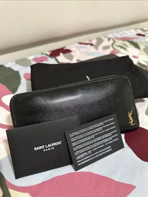 Yves Saint Laurent Black Leather Zip-Around Wallet with Gold YSL Emblem thumbnail 2