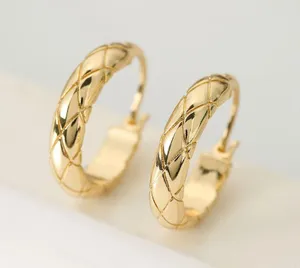 Polished Metal Texture Gold Hoop Earrings for Women thumbnail 3