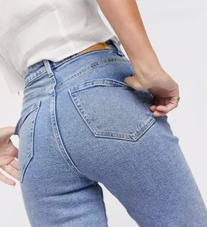Organic Cotton Slim Mom Jeans with Stretch in Washed Blue thumbnail 2