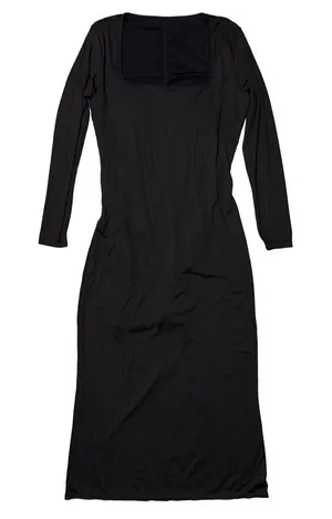 Black Long Sleeve Square Neck Maxi Dress Built in Shapewear thumbnail 1
