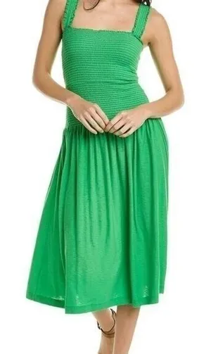 Nation LTD Bright Green Gabby Smocked‎ Midi 100% Pima Cotton Casual Tank Dress L thumbnail 1