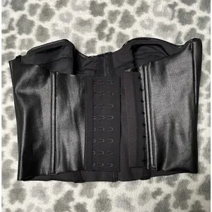 SKIMS Onyx Black Faux Leather Look Corset Bustier Underwire Top Sz S Whimsigoth thumbnail 6