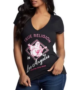 True Religion Buddha World Tour 2002 Los Angeles Black V-neck Tee Size Large thumbnail 1
