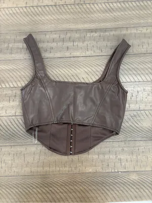 Windsor Chocolate Faux Leather Corset Tank thumbnail 3