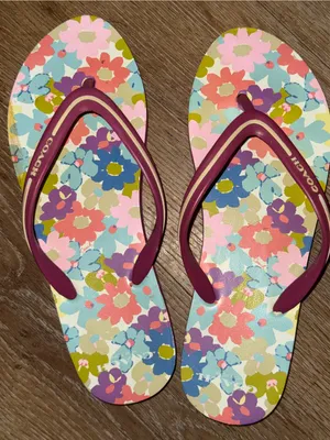 Coach Multicolor Floral Flip Flops with Pink Straps thumbnail 1