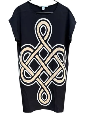 Diane Von Furstenberg Popover Silk Blend Dress Black Cream Generous Small thumbnail 1
