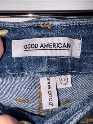 Good American Good Waist Frayed Hem Jeans Blue Size 8 thumbnail 5