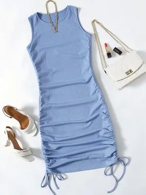 Drawstring Side Rib Knit Body con Dress thumbnail 1