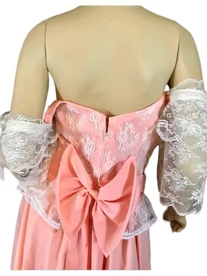 Vintage Mid To Late 70'S Peach Off-The-Shoulder Lacey Party Dress (M) thumbnail 7