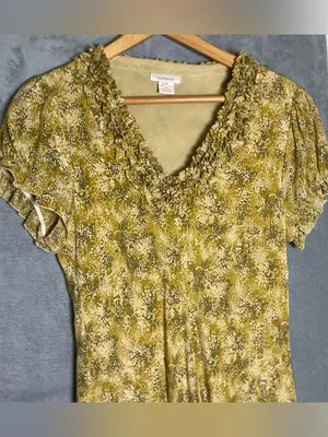 Sundance Floral‎ Ruffle V-Neck Maxi Dress in Mustard 100% silk size 16 thumbnail 2