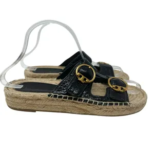 Tory Burch Selby Patent Leather Espadrille Slide Sandals Black Size US 6.5‎ thumbnail 7